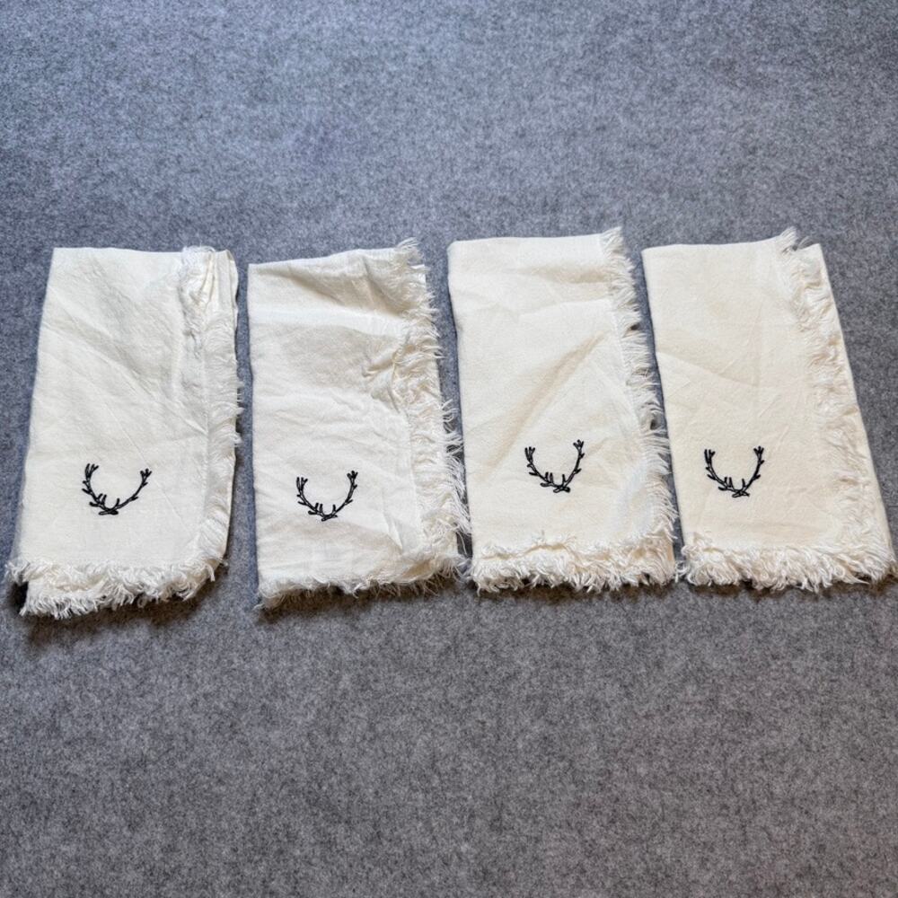 Hearth & Hand Magnolia Antler Napkins Set 4 Linen Cotton Fringe 20x20
